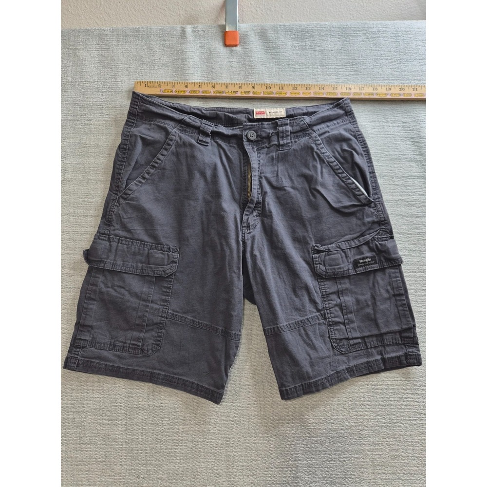 Wrangler Five Star Premium Cargo Shorts Men 33x10 Blue Cotton Relaxed Fit Hiking